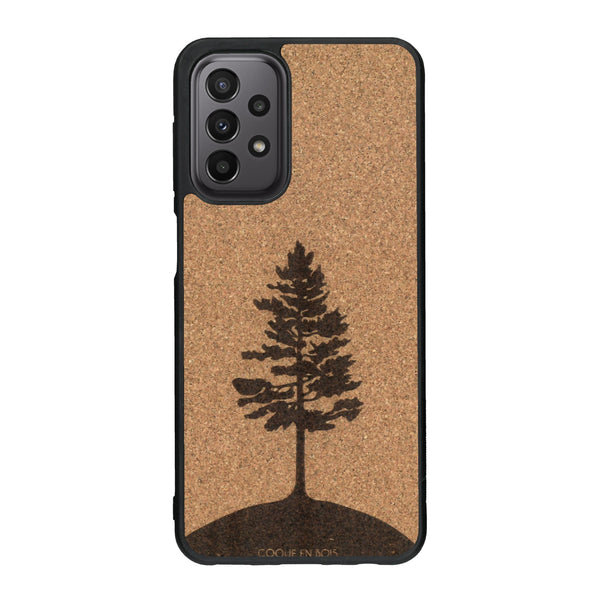 Coque de protection en bois véritable fabriquée en France pour Samsung A33 sur le thème de la nature, de la fôret et de l'écoresponsabilité avec une gravure représentant un arbre 