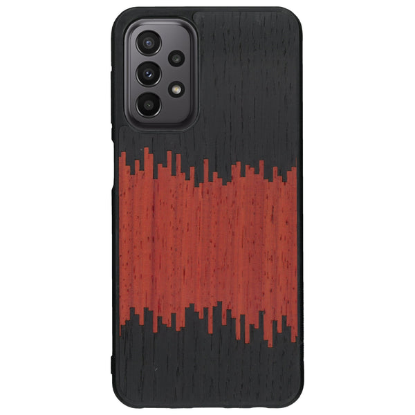 Coque de protection en bois véritable fabriquée en France pour Samsung A33 alliant plusieurs essences de bois pour représenter du magma en fusion