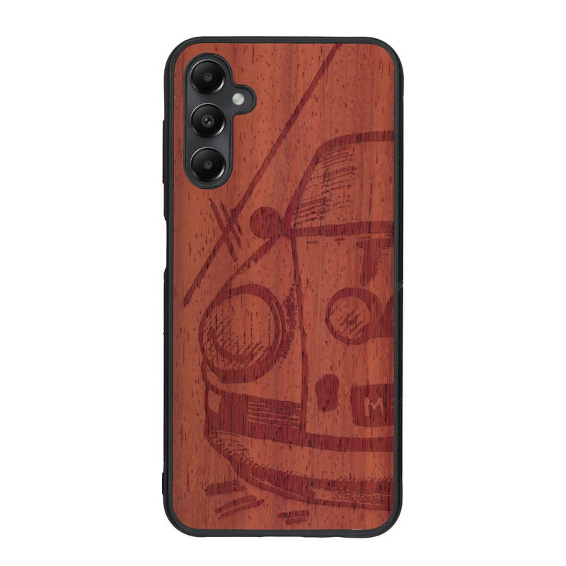 Coque de protection en bois véritable fabriquée en France pour Samsung A34 sur le thème de l'automobile avec une authentique Porsche