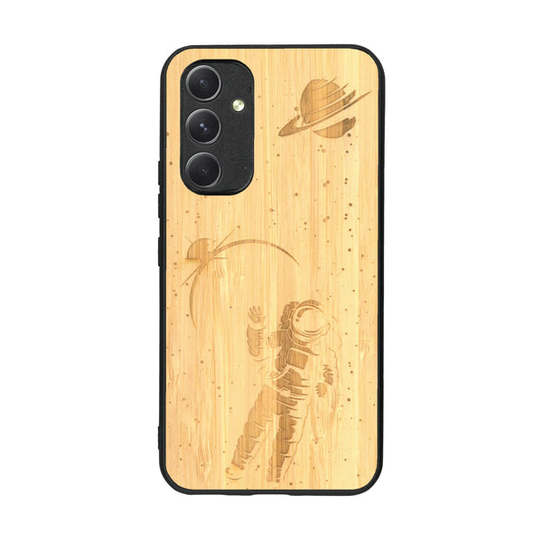 Coque de protection en bois véritable fabriquée en France pour Samsung A54 5G sur le thème des astronautes