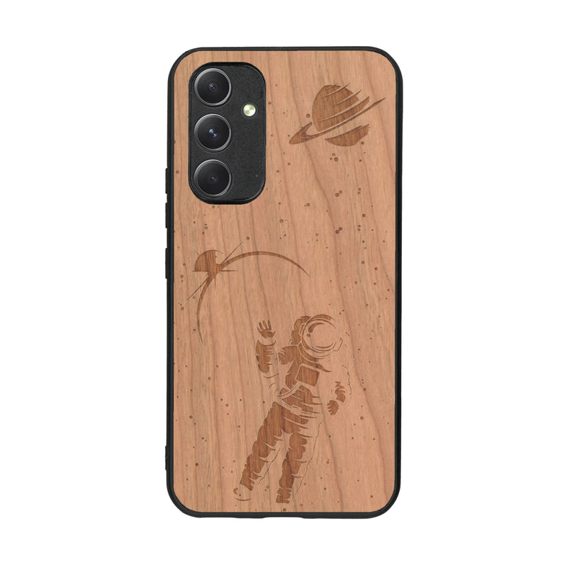 Coque de protection en bois véritable fabriquée en France pour Samsung A54 5G sur le thème des astronautes