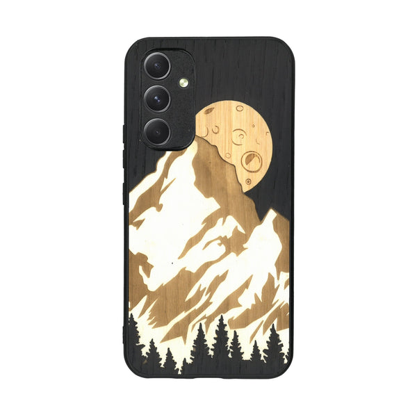 Coque de protection en bois véritable fabriquée en France pour Samsung A54 5G alliant plusieurs essences de bois pour représenter le mont Everest