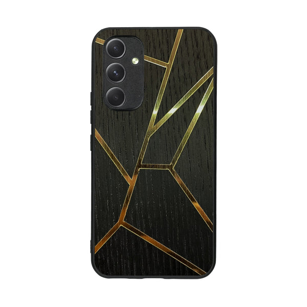 Coque de protection en bois véritable fabriquée en France pour Samsung A54 5G alliant plusieurs essences de bois pour représenter des fragments design