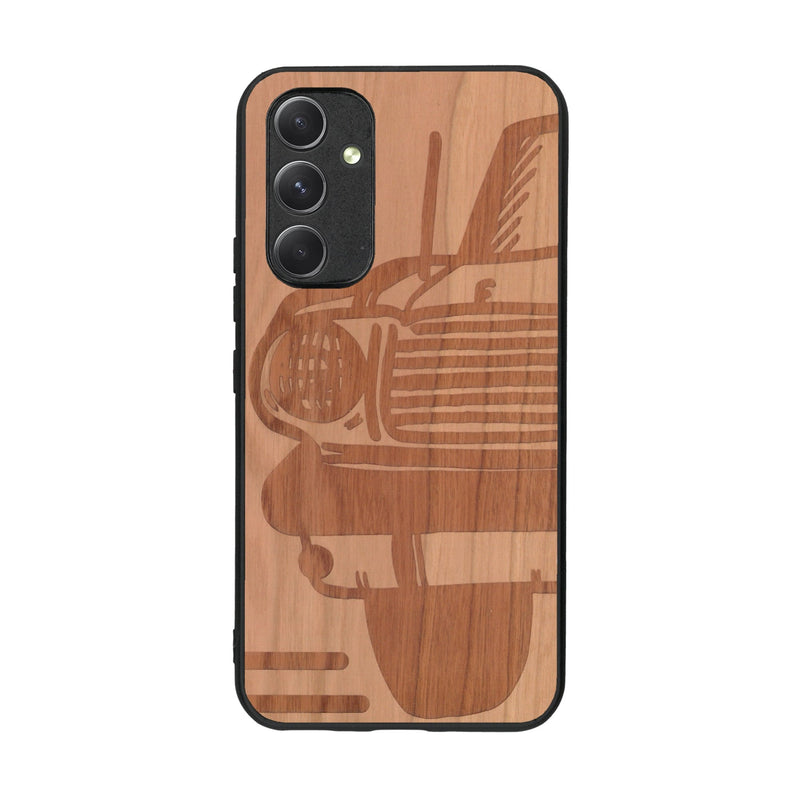 Coque de protection en bois véritable fabriquée en France pour Samsung A54 5G sur le thème de l'automobile avec une authentique Mustang