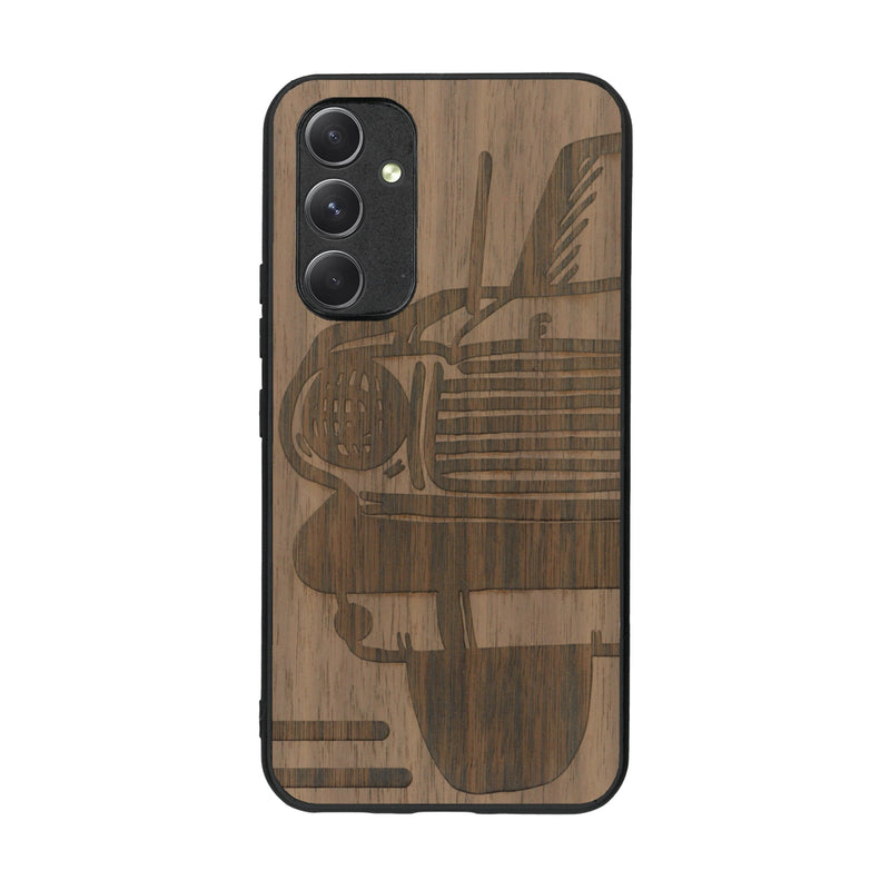 Coque de protection en bois véritable fabriquée en France pour Samsung A54 5G sur le thème de l'automobile avec une authentique Mustang