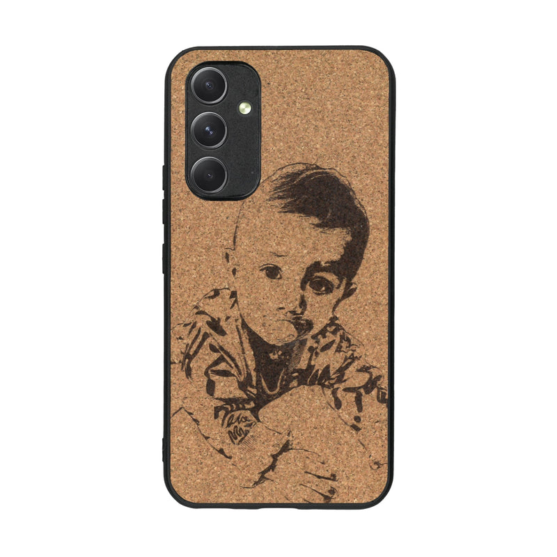 Coque de protection en bois véritable fabriquée en France pour Samsung A54 5G avec gravure personnalisée à partir d'une photo, d'une image, d'un logo, des initials ou d'une phrase