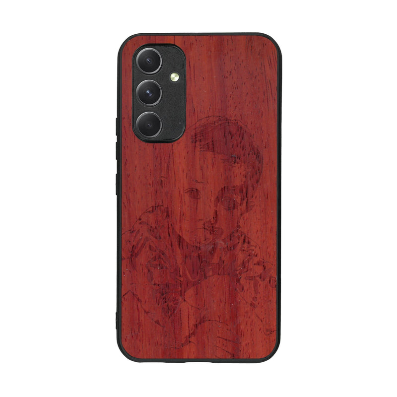 Coque de protection en bois véritable fabriquée en France pour Samsung A54 5G avec gravure personnalisée à partir d'une photo, d'une image, d'un logo, des initials ou d'une phrase