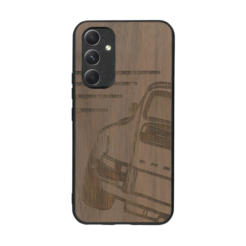 Coque de protection en bois véritable fabriquée en France pour Samsung A54 5G sur le thème de l'automobile avec une authentique Porsche