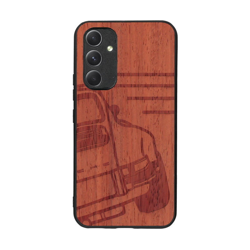 Coque de protection en bois véritable fabriquée en France pour Samsung A54 5G sur le thème de l'automobile avec une authentique Porsche