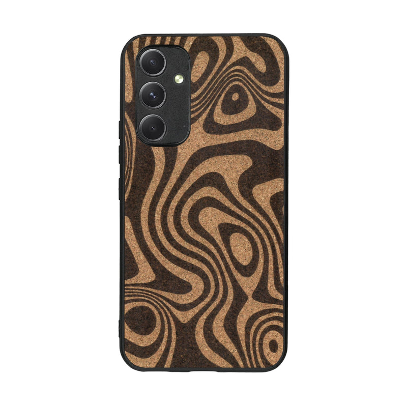 Coque de protection en bois véritable fabriquée en France pour Samsung A54 5G avec un motif abstrait représentant les mouvements de l'eau