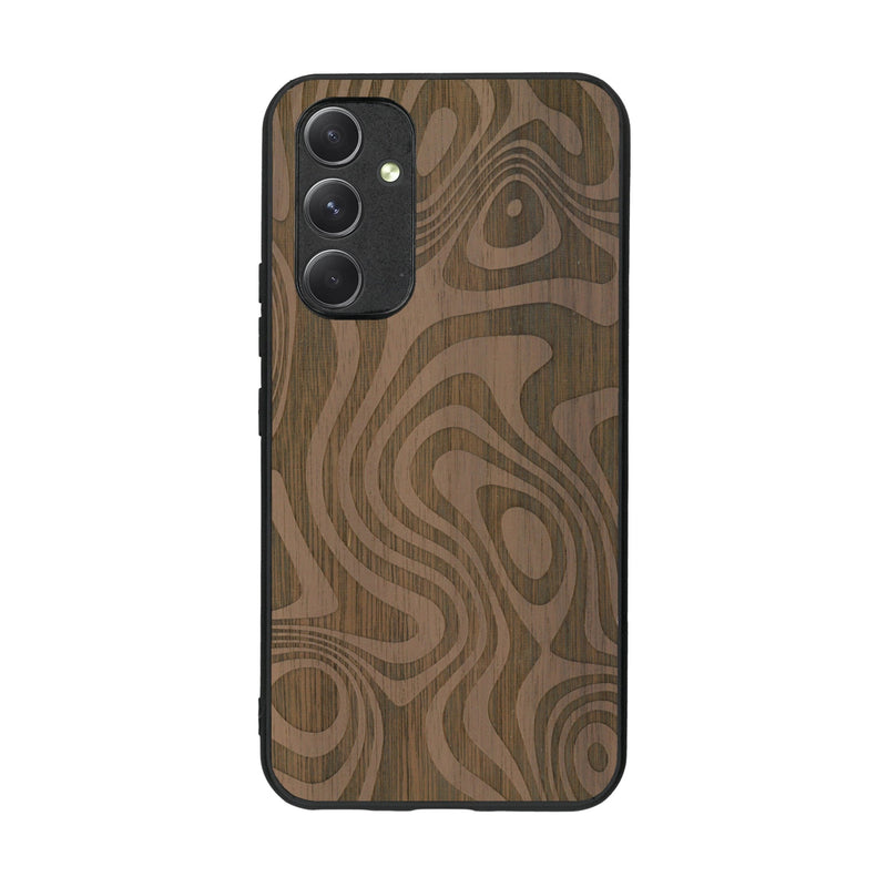 Coque de protection en bois véritable fabriquée en France pour Samsung A54 5G avec un motif abstrait représentant les mouvements de l'eau