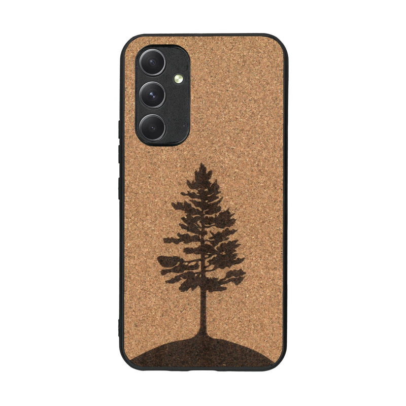 Coque de protection en bois véritable fabriquée en France pour Samsung A54 5G sur le thème de la nature, de la fôret et de l'écoresponsabilité avec une gravure représentant un arbre 