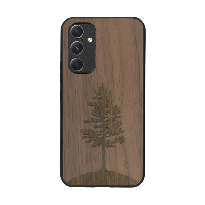 Coque de protection en bois véritable fabriquée en France pour Samsung A54 5G sur le thème de la nature, de la fôret et de l'écoresponsabilité avec une gravure représentant un arbre 