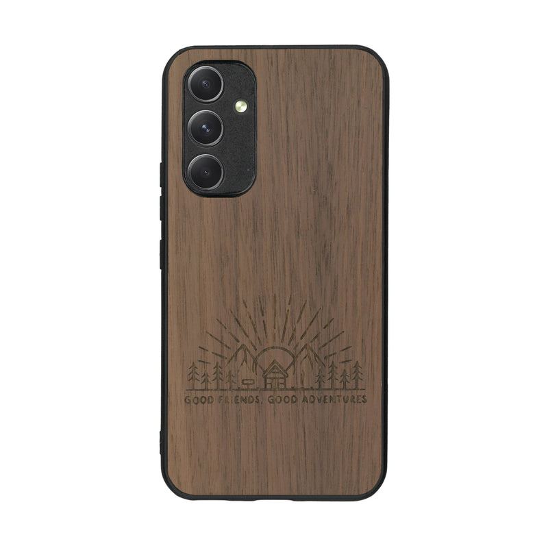 Coque de protection en bois véritable fabriquée en France pour Samsung A54 5G sur le thème de la bohème et du tatouage au henné avec une gravure représentant un mandala