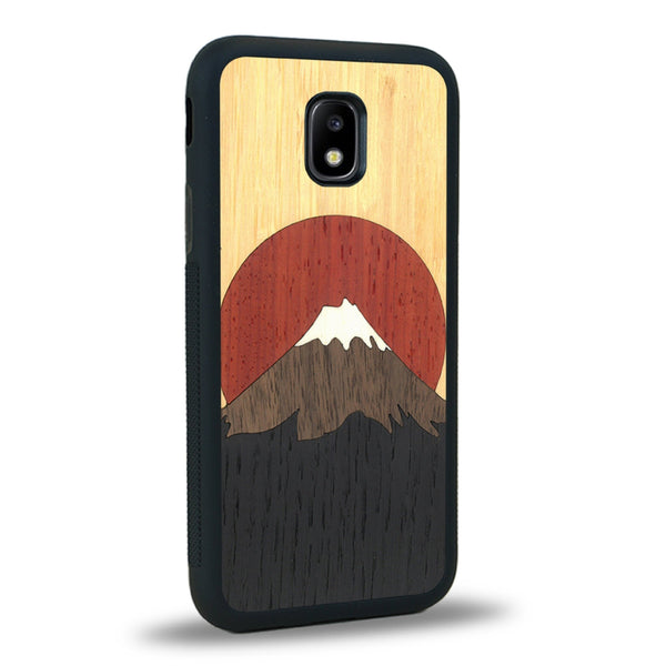 Coque de protection en bois véritable fabriquée en France pour Samsung J3 2017 alliant plusieurs essences de bois pour représenter le mont Fuji