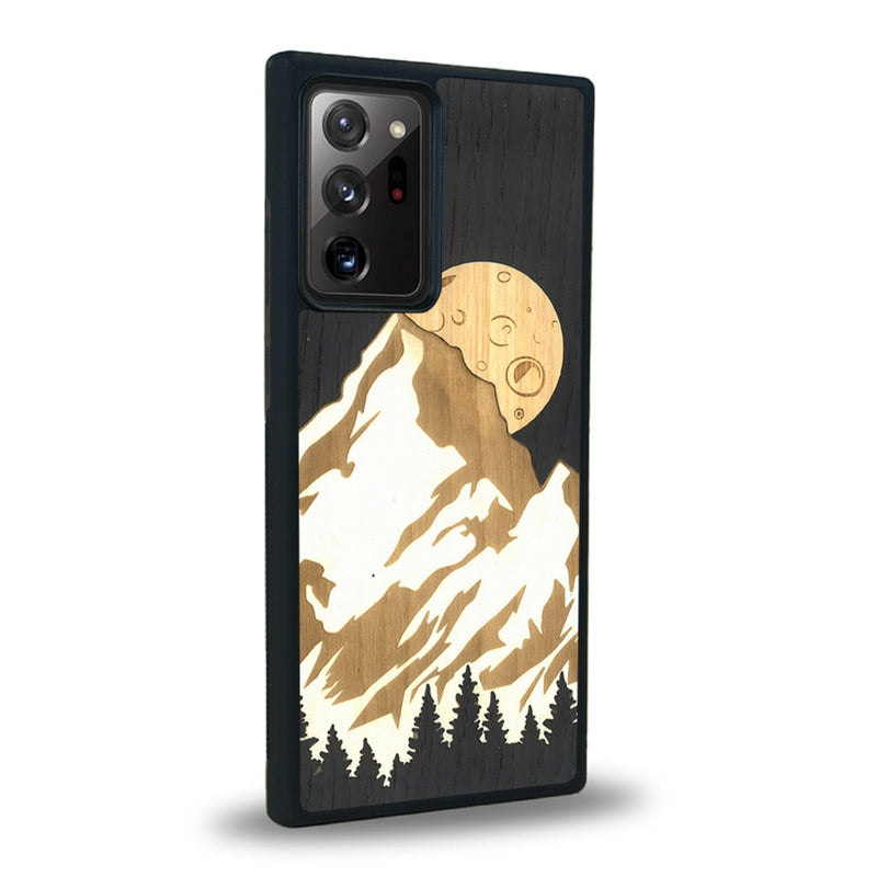 Coque de protection en bois véritable fabriquée en France pour Samsung Note 20+ alliant plusieurs essences de bois pour représenter le mont Everest