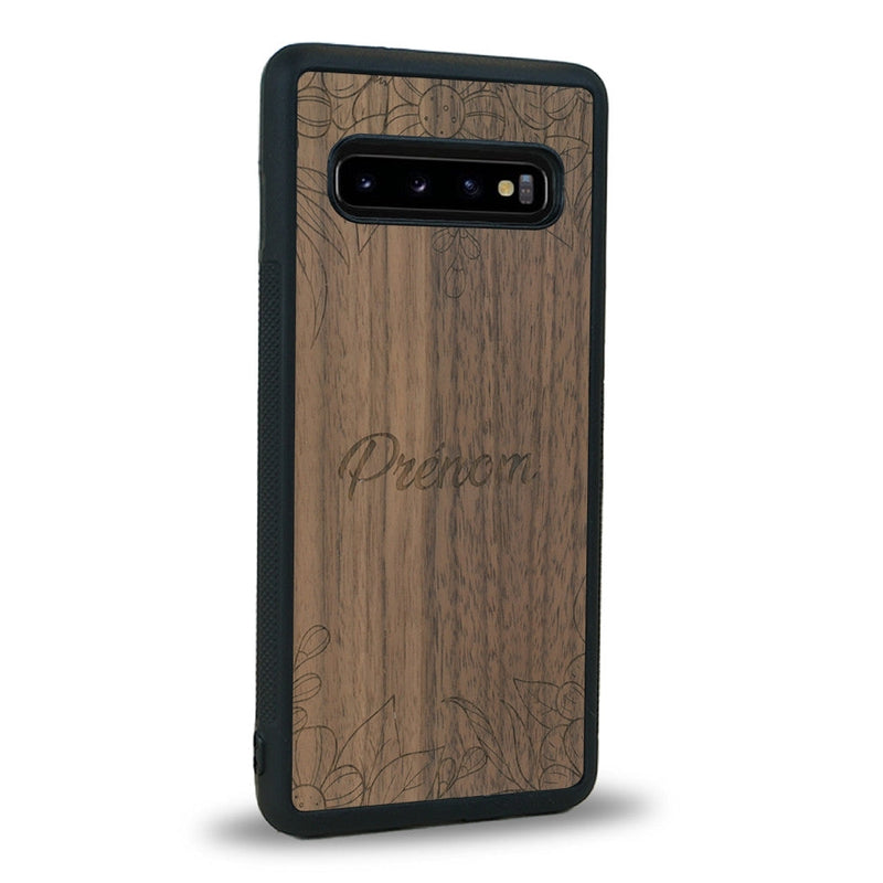 Coque de protection en bois véritable fabriquée en France pour Samsung Note 8 sur le thème de la fête des mères avec un motif représentant des fleurs et des feuilles