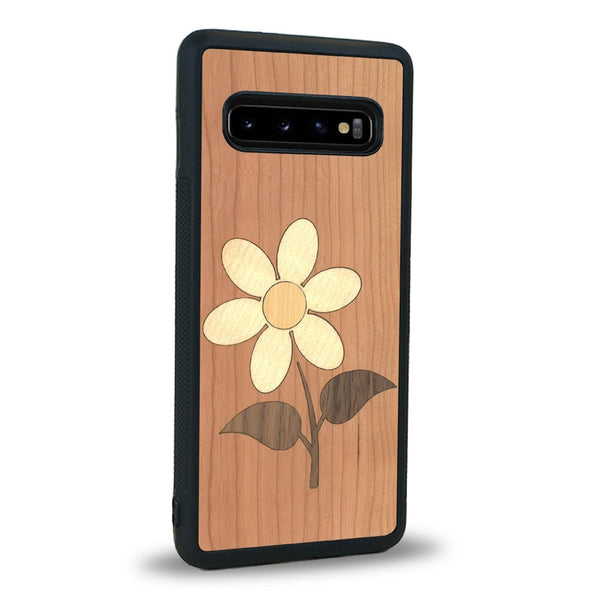 Coque de protection en bois véritable fabriquée en France pour Samsung Note 8 alliant plusieurs essences de bois pour représenter une marguerite