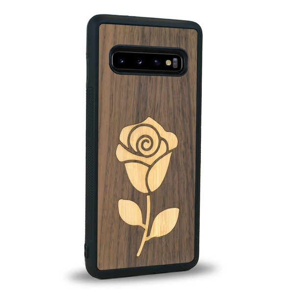 Coque de protection en bois véritable fabriquée en France pour Samsung Note 8 alliant plusieurs essences de bois pour représenter une rose