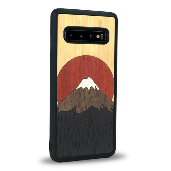 Coque de protection en bois véritable fabriquée en France pour Samsung Note 8 alliant plusieurs essences de bois pour représenter le mont Fuji