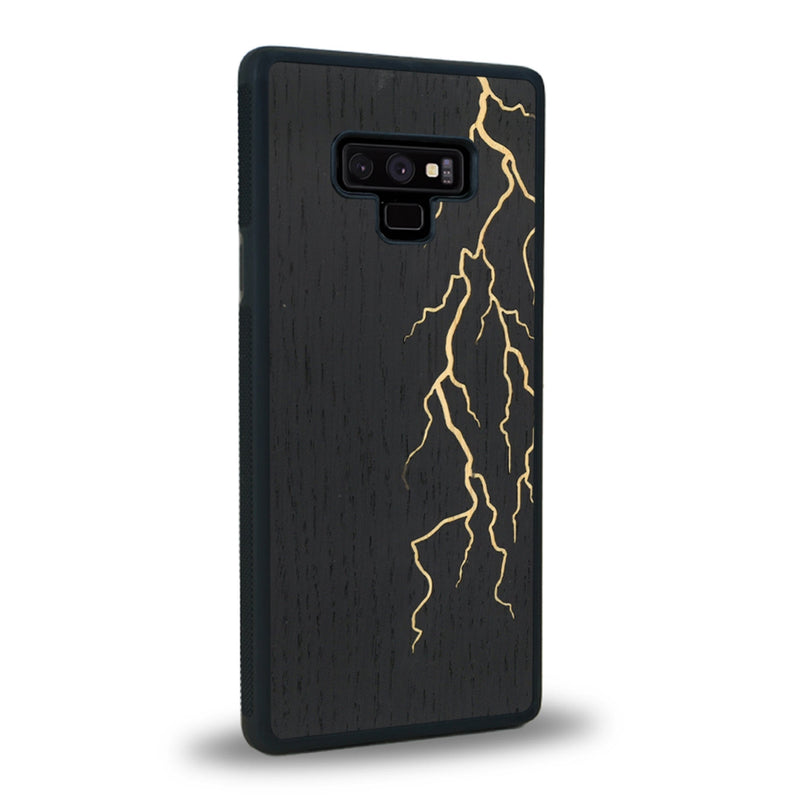 Coque de protection en bois véritable fabriquée en France pour Samsung Note 9 alliant plusieurs essences de bois pour représenter un éclair divin