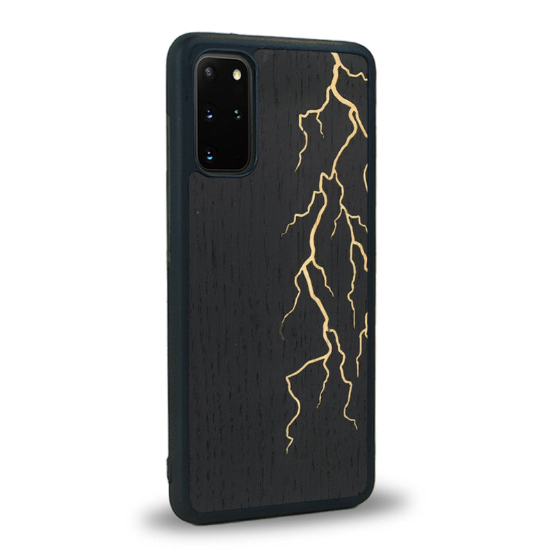 Coque de protection en bois véritable fabriquée en France pour Samsung S20 alliant plusieurs essences de bois pour représenter un éclair divin