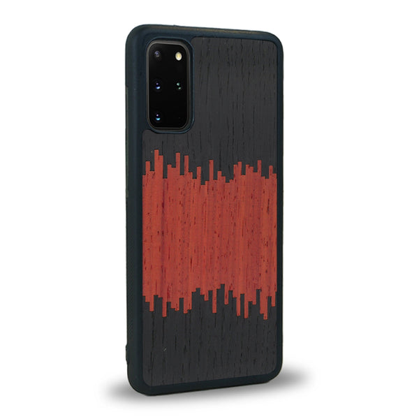 Coque de protection en bois véritable fabriquée en France pour Samsung S20 alliant plusieurs essences de bois pour représenter du magma en fusion