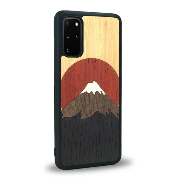 Coque de protection en bois véritable fabriquée en France pour Samsung S20FE alliant plusieurs essences de bois pour représenter le mont Fuji