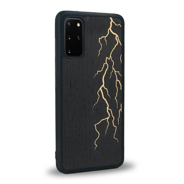 Coque de protection en bois véritable fabriquée en France pour Samsung S20+ alliant plusieurs essences de bois pour représenter un éclair divin