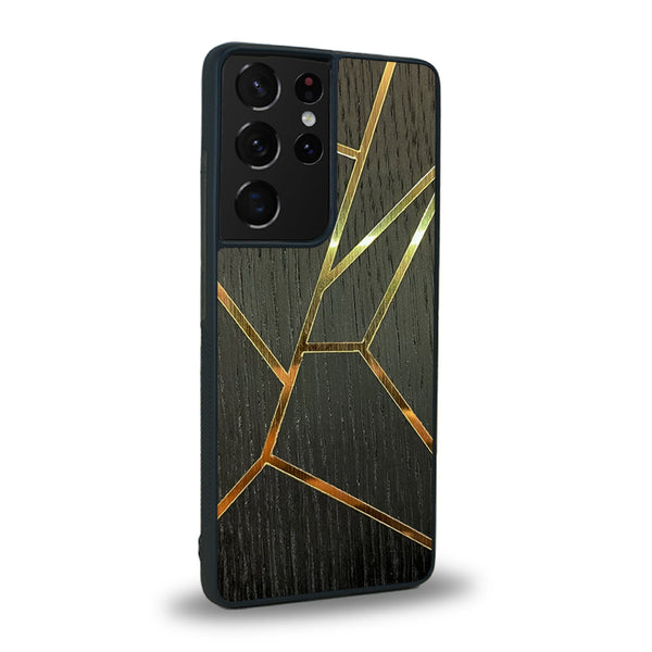 Coque de protection en bois véritable fabriquée en France pour Samsung S21 Ultra alliant plusieurs essences de bois pour représenter des fragments design