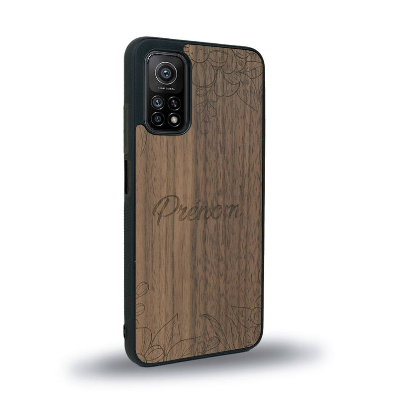 Coque de protection en bois véritable fabriquée en France pour Xiaomi Mi 10 Lite sur le thème de la fête des mères avec un motif représentant des fleurs et des feuilles