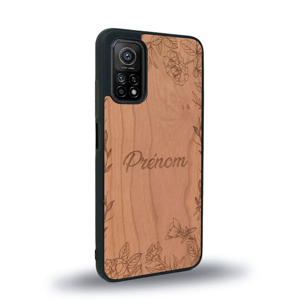 Coque de protection en bois véritable fabriquée en France pour Xiaomi Mi 10 Lite sur le thème de la fête des mères avec un motif représentant des fleurs et des feuilles