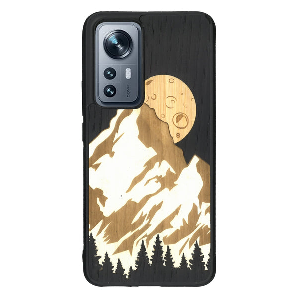 Coque de protection en bois véritable fabriquée en France pour Xiaomi Mi 12 5G alliant plusieurs essences de bois pour représenter le mont Everest