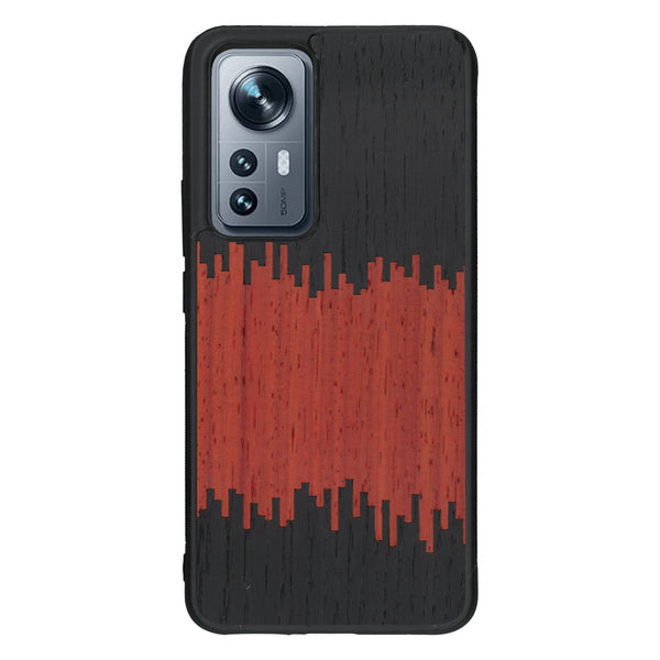 Coque de protection en bois véritable fabriquée en France pour Xiaomi Mi 12 5G alliant plusieurs essences de bois pour représenter du magma en fusion