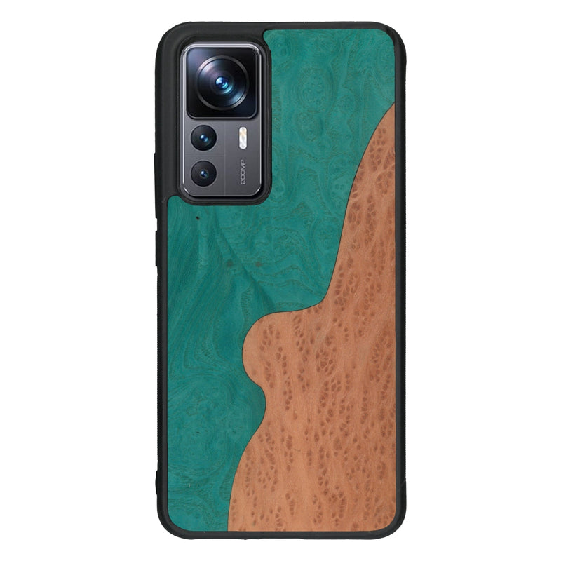 Coque de protection en bois véritable fabriquée en France pour Xiaomi Mi 12T Pro alliant plusieurs essences de bois pour représenter une plage paradisiaque