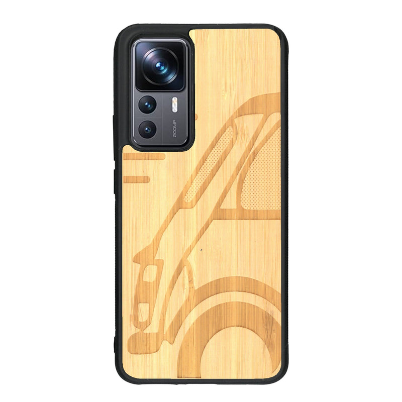 Coque de protection en bois véritable fabriquée en France pour Xiaomi Mi 12T Pro sur le thème de l'automobile avec une authentique Mini Cooper