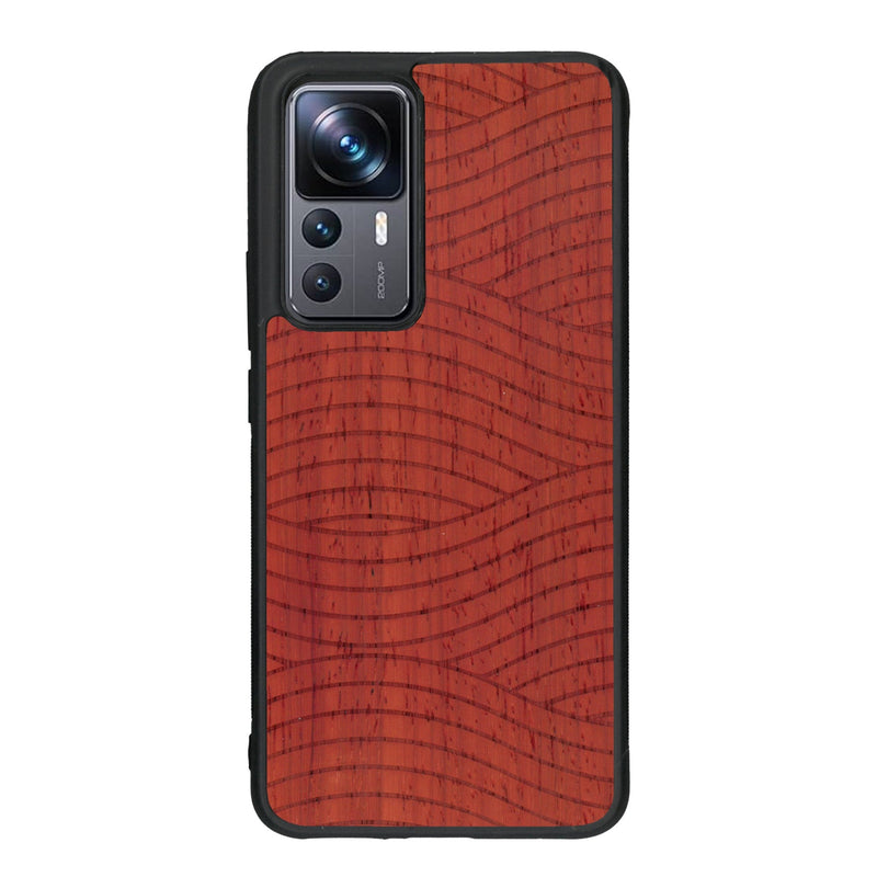 Coque de protection en bois véritable fabriquée en France pour Xiaomi Mi 12T Pro avec un motif moderne et minimaliste sur le thème waves et wavy représentant les vagues de l'océan