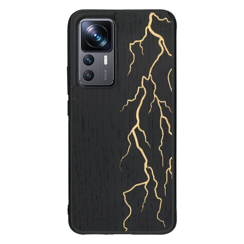 Coque de protection en bois véritable fabriquée en France pour Xiaomi Mi 12T Pro alliant plusieurs essences de bois pour représenter un éclair divin