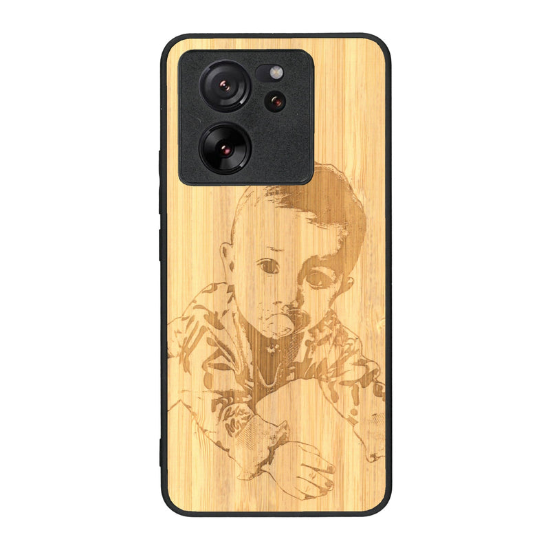 Coque de protection en bois véritable fabriquée en France pour Xiaomi Mi 13 T avec gravure personnalisée à partir d'une photo, d'une image, d'un logo, des initials ou d'une phrase