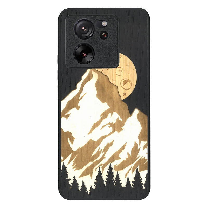 Coque de protection en bois véritable fabriquée en France pour Xiaomi Mi 13T alliant plusieurs essences de bois pour représenter le mont Everest