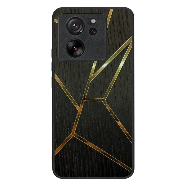 Coque de protection en bois véritable fabriquée en France pour Xiaomi Mi 13T alliant plusieurs essences de bois pour représenter des fragments design