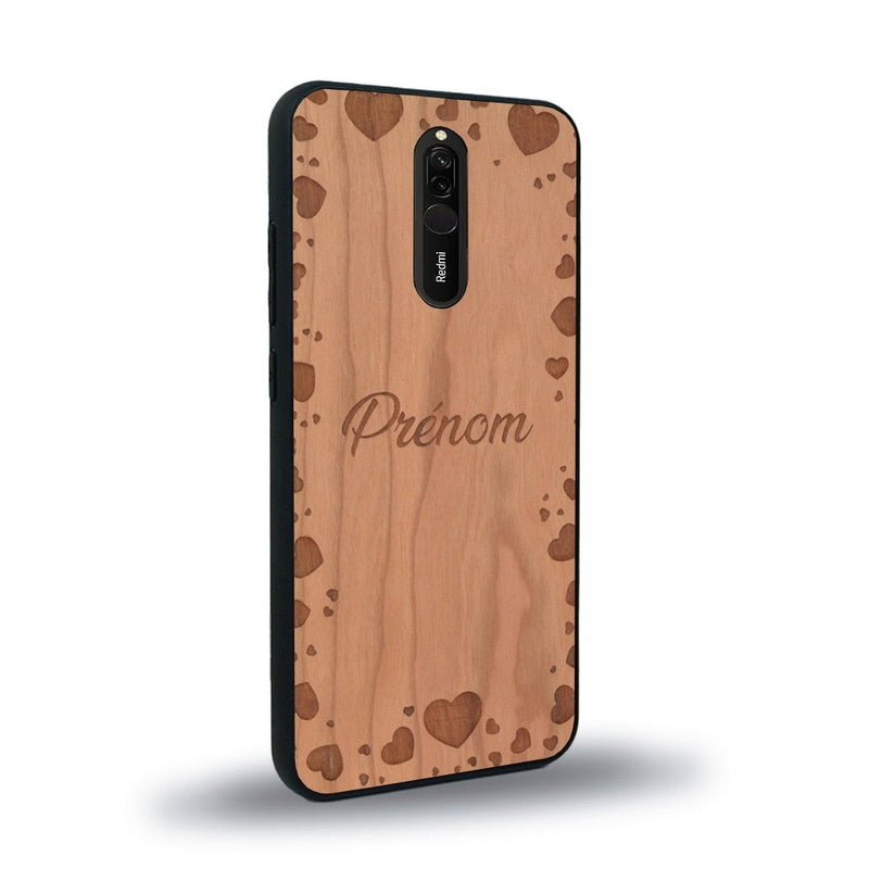 Coque de protection en bois véritable fabriquée en France pour Xiaomi Mi 9T sur le thème de la fête des mères avec un motif représentant des coeurs et des feuilles