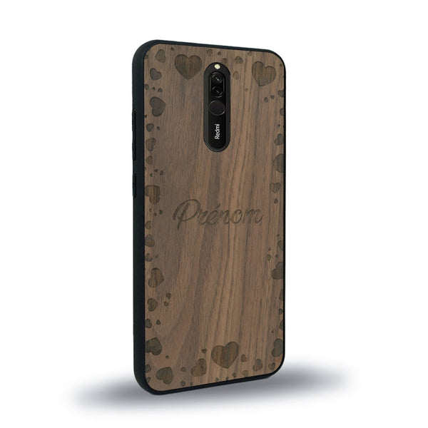 Coque de protection en bois véritable fabriquée en France pour Xiaomi Mi 9T sur le thème de la fête des mères avec un motif représentant des coeurs et des feuilles