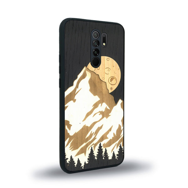 Coque de protection en bois véritable fabriquée en France pour Xiaomi Redmi 9 alliant plusieurs essences de bois pour représenter le mont Everest