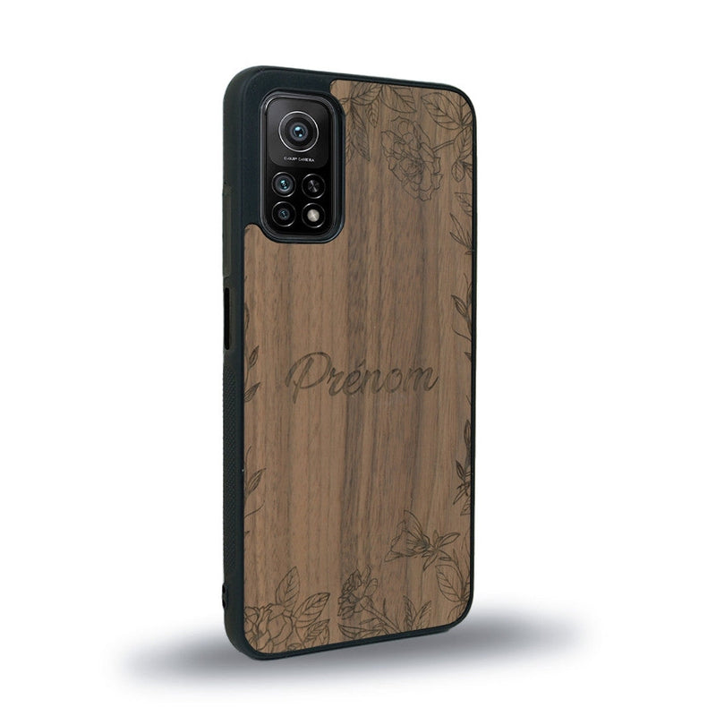 Coque de protection en bois véritable fabriquée en France pour Xiaomi Redmi 9T sur le thème de la fête des mères avec un motif représentant des fleurs et des feuilles