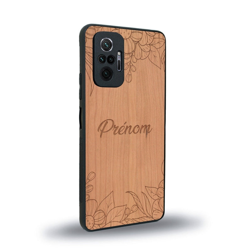 Coque de protection en bois véritable fabriquée en France pour Xiaomi Redmi Note 10 Pro sur le thème de la fête des mères avec un motif représentant des fleurs et des feuilles