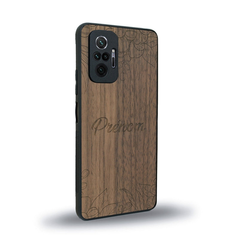 Coque de protection en bois véritable fabriquée en France pour Xiaomi Redmi Note 10 Pro sur le thème de la fête des mères avec un motif représentant des fleurs et des feuilles