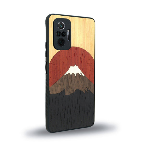 Coque de protection en bois véritable fabriquée en France pour Xiaomi Redmi Note 10 Pro alliant plusieurs essences de bois pour représenter le mont Fuji