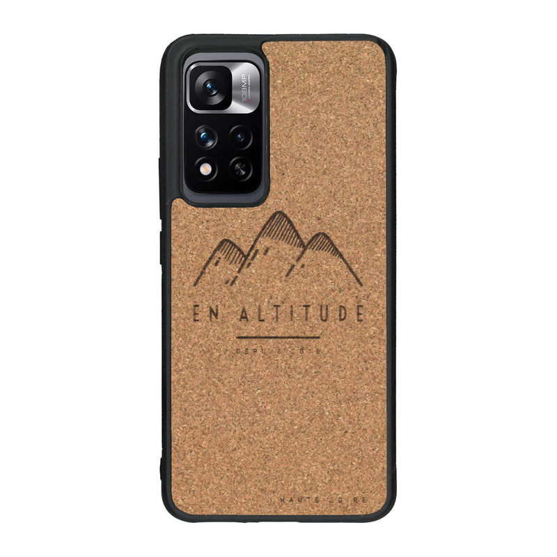 Coque de protection en bois véritable fabriquée en France pour Xiaomi Redmi Note 11 5G représentant des montagnes, sur le thème de la randonnée en pleine nature et du trail