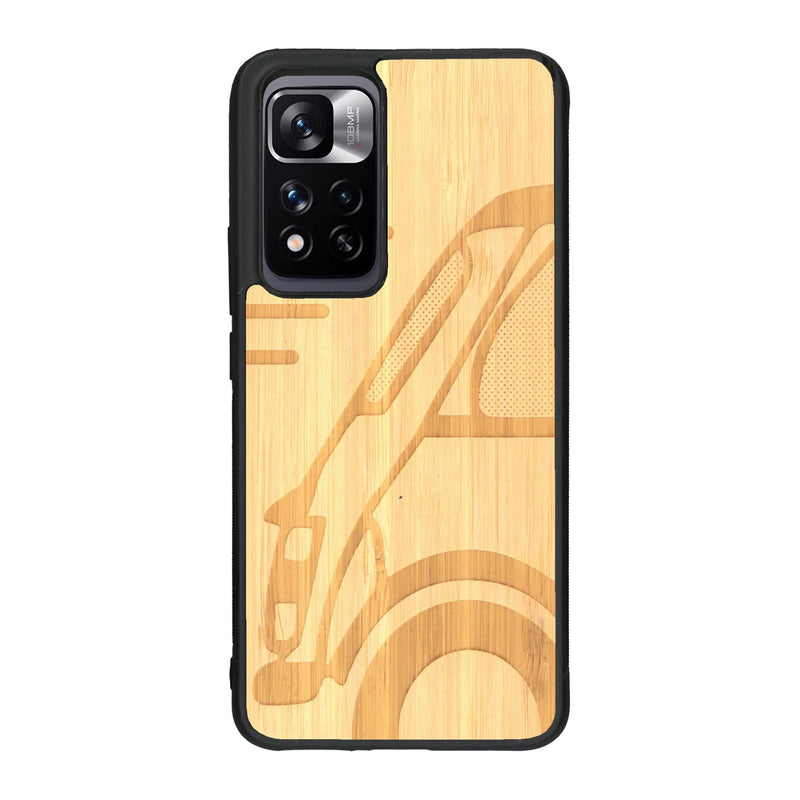 Coque de protection en bois véritable fabriquée en France pour Xiaomi Redmi Note 11 5G sur le thème de l'automobile avec une authentique Mini Cooper